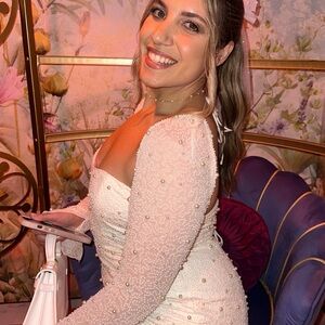 Oh Polly Pearl-Studded Cream Dress